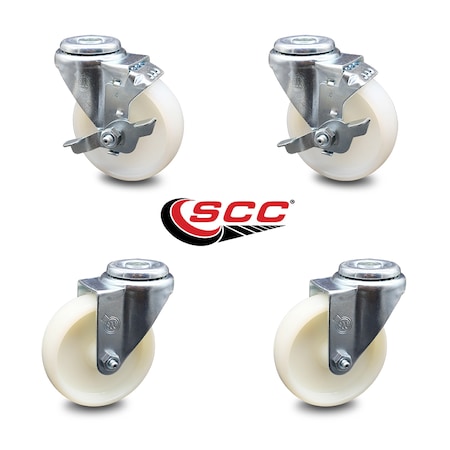 Service Caster 4 Inch Nylon Wheel Swivel Bolt Hole Caster Set with 2 Brake SCC-BH20S414-NYS-2-TLB-2